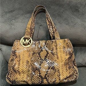 Michael Kors Brown Snake Print Tote Bag